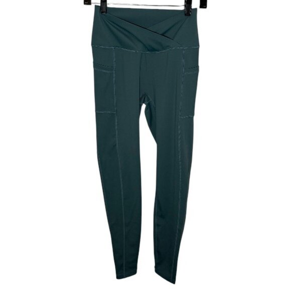 high-waisted crossover athletic leggings teal women's size M - Picture 2 of 5